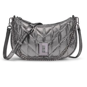 NWOT Karl Lagerfeld Lafayette Shoulder Bag‎ Sequins 100% Goat Leather Grey